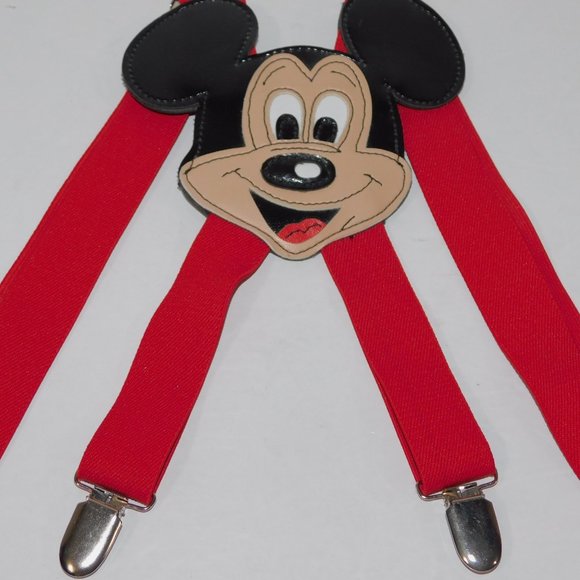 Vintage Disney Mickey Mouse Face Red Kids Childrens Adjustable Suspenders - Picture 4 of 4